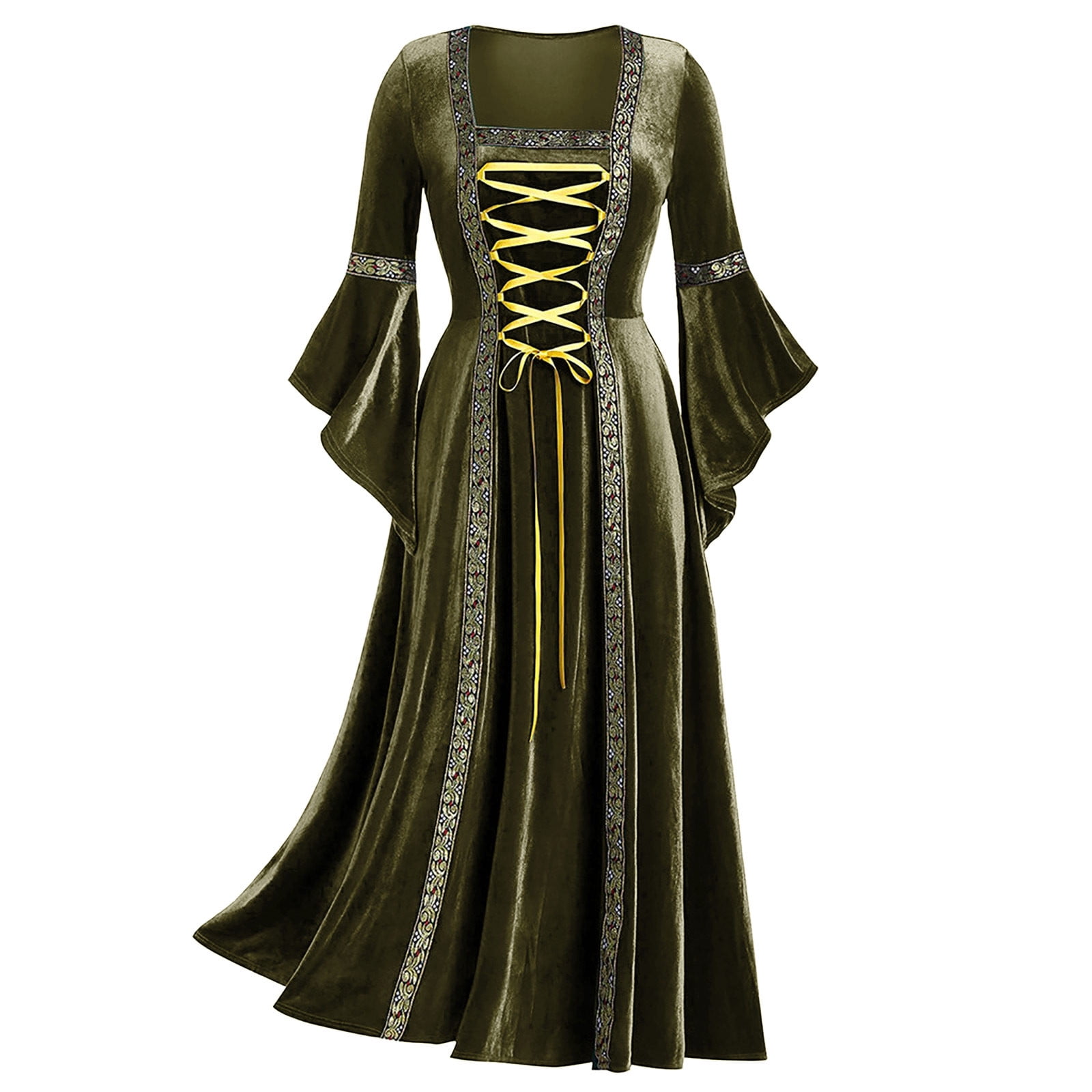 slim fit dress slacks Green and Gold Long Medieval Dress main image 1
