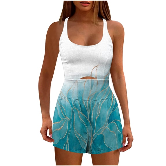 Mrat Womens Romper Running Onesie Workout One-Piece Outfits Tank Dress Bodice Dress Jumpsuit Elastic Stretch Exercise Sleeveless Gym Yoga Short Jumpsuit Sky Blue S