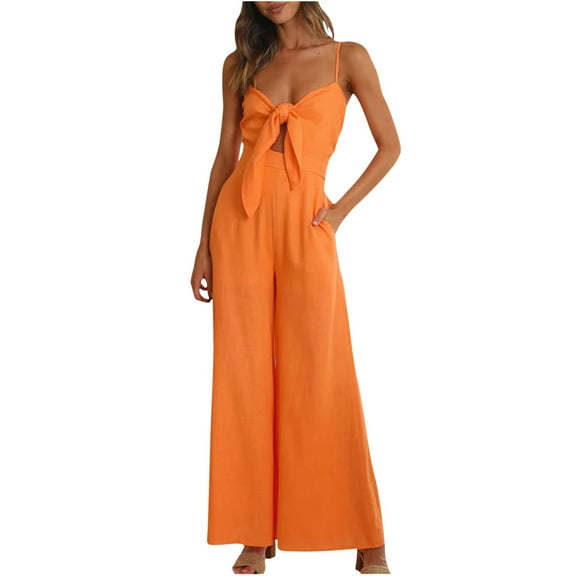 Mrat Womens Rompers and Jumpsuits Women Sleeveless Dungarees Loose Cotton Long Playsuit Jumpsuit Pants Trousers Womens Linen Wide Leg Pants S-120 Yellow S
