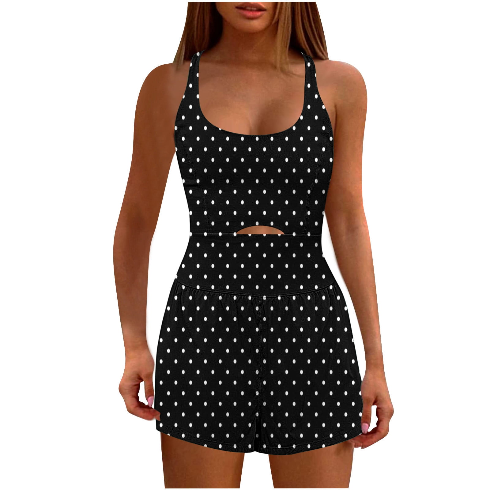 Mrat Womens Running Onesie Workout Rompers Printed Tank Dress Bodice