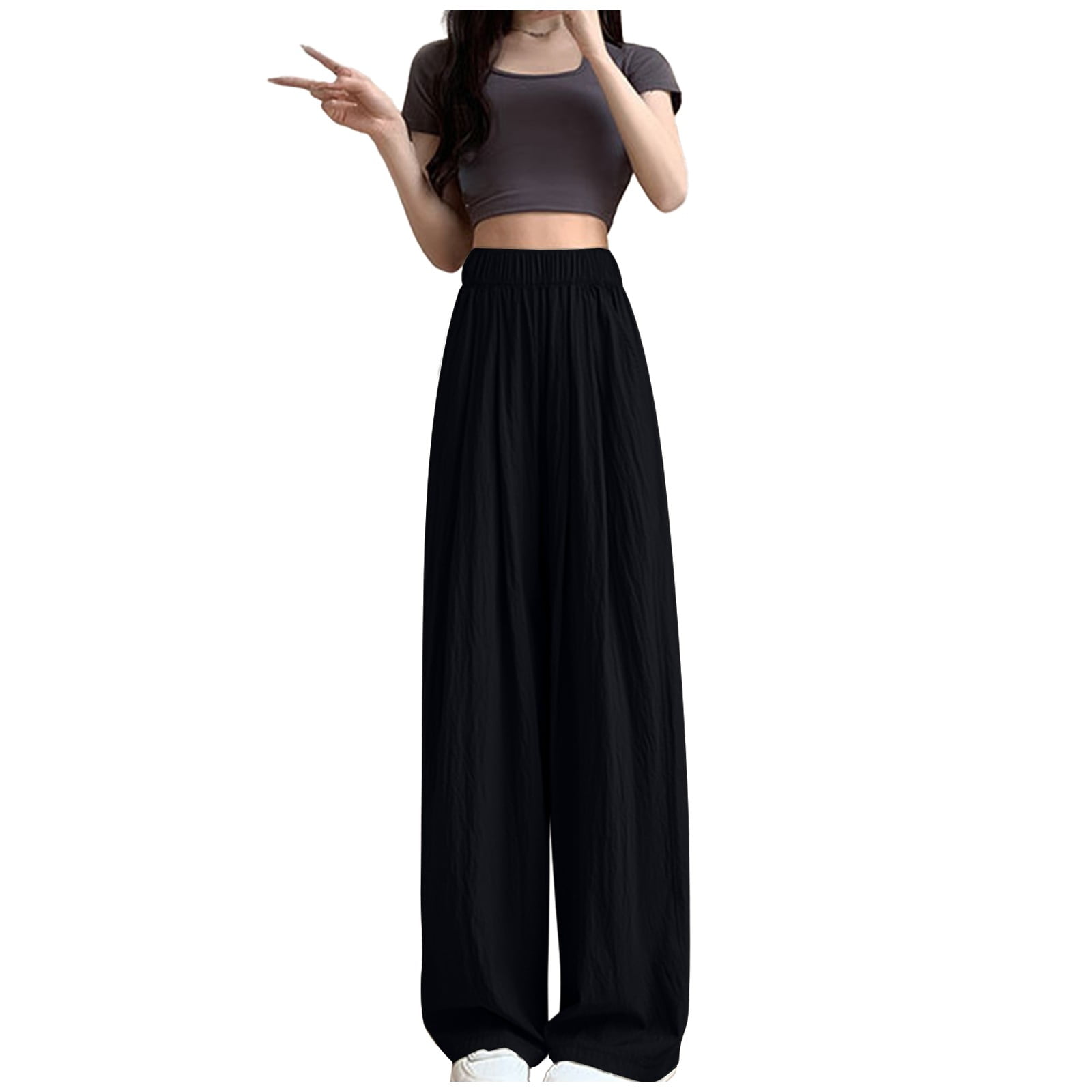 Mrat Women Full Length Long Pants Silk Wide Leg Pants High