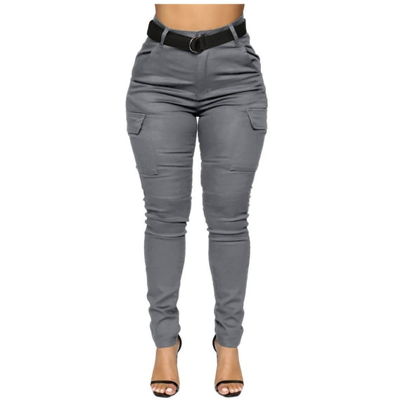 Mrat Womens Skinny Cargo Pants High Waisted Stretchy Slim Fitting Cargo Leggings Casual Elastic Joggers Pants Womens Wide Leg Pants S-35 Gray L