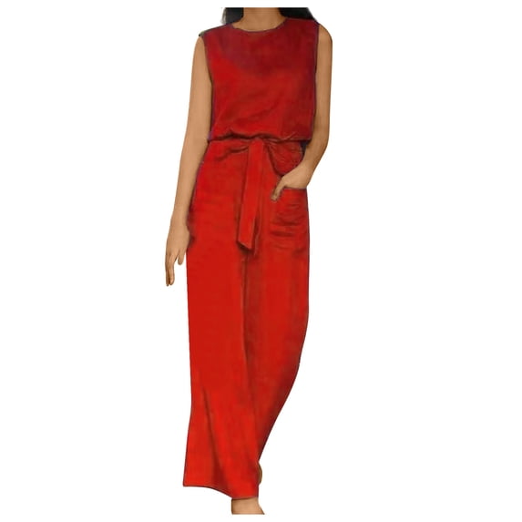 Mrat Womens Sleeveless Tank Tops Wide Leg Pants Set Tracksuit Set Homewear Suit Women 2 Piece Outfits S-85 Red-a m