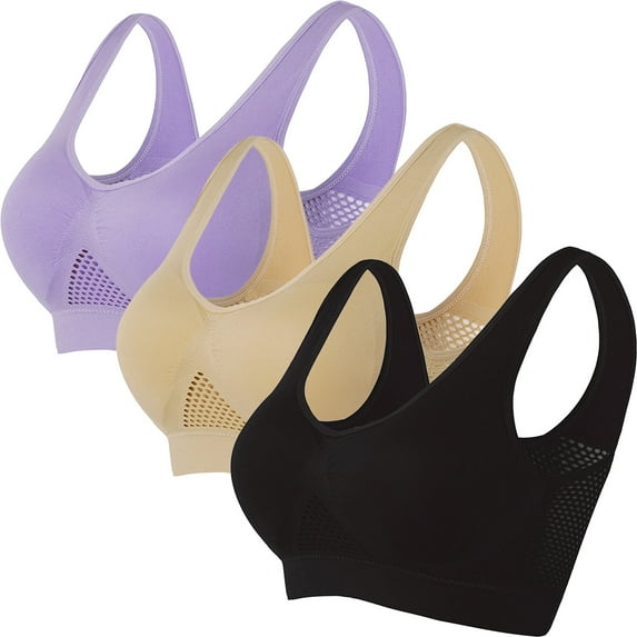 Mrat Womens Sports Bras Multipack Sports Bras for Women 3 Pack Women Seamless Liftup Bra Sports Bra Wirefree Gym Yoga Bra with Removable Pads S-55 Multicolor XXL