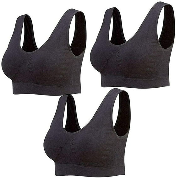 Mrat Womens Sports Seamless Bra 3pc Women Seamless Sports Bra Wirefree Yoga Bra with Removable Pads S-95 Black 3XL