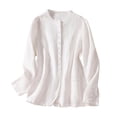 thumbnail image 1 of Mrat Womens Stand Collar Linen Blazer Casual Solid Button Suit Jacket Long Sleeve Work Office Shirts Women's Fleece Jackets & Coats S-255 White XL, 1 of 7