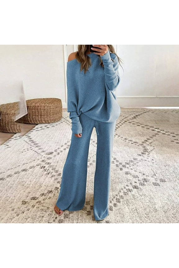 Womens Suits 2 Piece Set Oversized Half Zip Sweatshirt Wide Leg Sweatpant Set Tracksuit Sweatsuit Outfits Hooded Sweatshirts Suit Track Suits for Ladies Set Blue XL