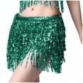 thumbnail image 1 of Mrat Womens Summer Skirts Women's Hip Scarf Sequined Tassel Waist Scarf Female Belly Dance Dress Bandage Waist Chain Skirt Sparkly Skirt S-113 Green One Size, 1 of 6