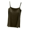 thumbnail image 1 of Mrat Womens Tank Tops Women's Solid Color Slit with Chest Pad Thin Style Outer Wear Sleeveless Back Tops Round Neck Camisole Womens Tank Tops Athletic S-69 Army-Green M, 1 of 5