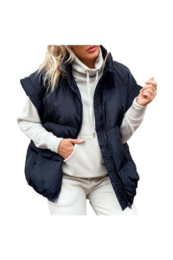 Womens Tank Topsted Fashion Women's Solid Zipper Sleeveless Lapel Jacket Coat Womens Tank Tops S-568 Black M