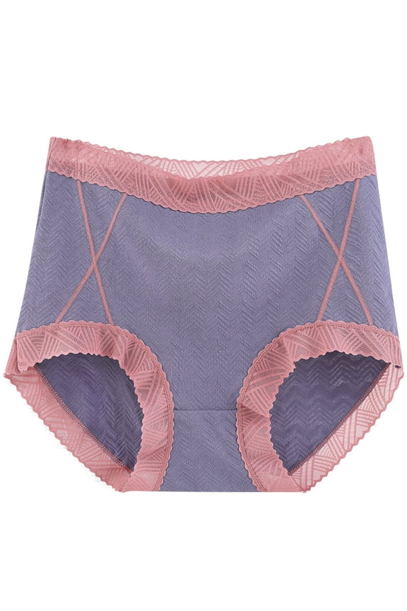 Womens Thongs Underwear Women's Large Solid Lace High Waist Summer Underpanties Period Panties S-267 Blue 3XL