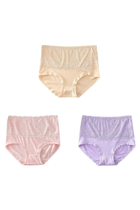 Womens Underwear Bikini Women's Large Size Breathable Briefs Lace-Side High-Waisted Women's Panties String Bikini Panties S-32 Multicolor 5XL