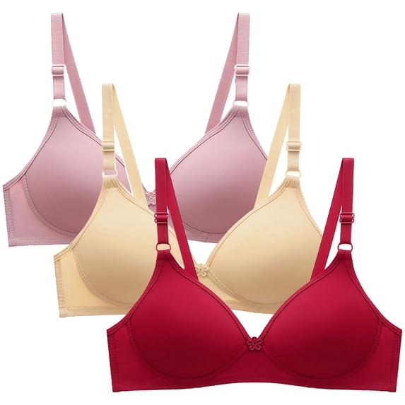 Mrat Womens Underwire Athletic Bra Bras for Women 3pc Adjustable Strap Comfortable Wireless Push up Small Cup Solid Color Underwear Daily Brassiere S-79 Multicolor XL