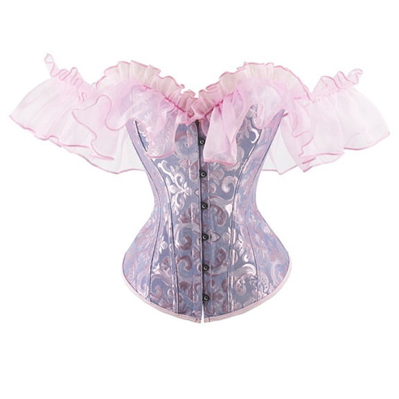 Mrat Womens Vintage Puffy Skirt Gothic Party Floral Off The Shoulder Lace Up Slim Corset Ruffles Pirate High-Low Skirt Bustier Tube Tops 2XL XX-Large