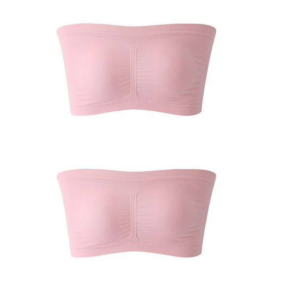 Mrat Womens Yoga Bralette Women's Stretch Strapless Bra,Summer Bandeau Bra,Plus Size Strapless Bra,Comfort Wireless Bra Womens Bralettes S-509 Pink-A 2Xl