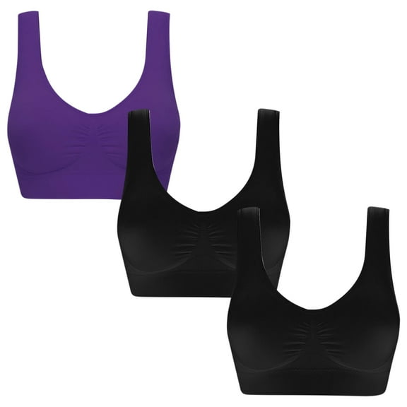 Mrat Womens Yoga Bras 3pc Women Plus Size Bras with Padded Seamless Sleepwear Yoga Bra Wireless Underwear Bralettes Sports Bras for Lady Pack S-148 Purple M
