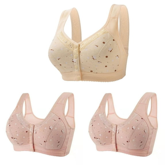 Mrat Womens Yoga Bras Bras for Older Women 2024 Front Close Button Cotton Bras Full Support Wide Back Wireless Bras S-26 Khaki S