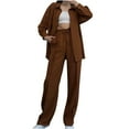 thumbnail image 1 of Mrat Work Outfits Set Office Women Long Sleeve Solid Blouse Tops and Trousers Suit Sets Outfits Sweatsuit Set S-708 Coffee XL, 1 of 5