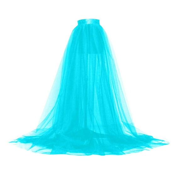 Mrat Work Skirts for Ladies Office Women Trendy Solid Color Long Skirt Irregular Mesh Skirt Multilayer Maxi Skirt Work Skirts for Women Office S-181 Blue One Size