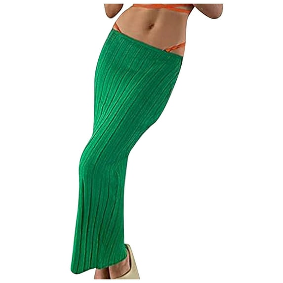 Mrat Work Skirts Women's Versatile Leisure Home Resort Beach Maxi Skirt Print Skirts S-135 Green L