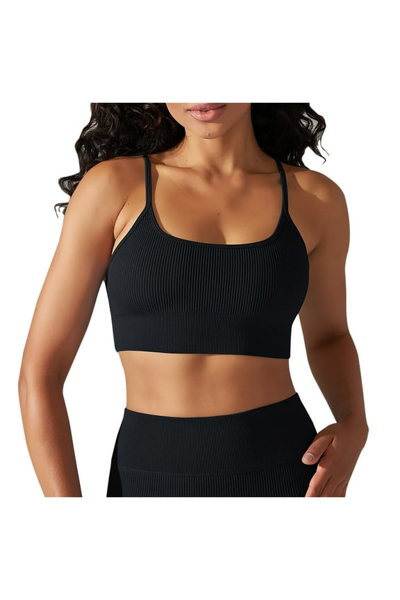 Workout Basic Crop Tops Fashion Casual Women Sleeveless Camis Round Neck Ladies Tops Slim Yoga Camisoles Workout Tank Tops for Women S-34 Black M