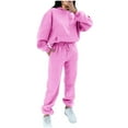 thumbnail image 1 of Mrat Workout Outfits for Women Fashion Women Pocket Round-Neck Casual Long Sleeve Sweatshirt and Pant Set Outfits Sweatsuit Set S-141 Pink-A L, 1 of 8