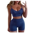 thumbnail image 1 of Mrat Workout Sets for Women 2 Piece Seamless Cropped Strap Tank High Waist Shorts Yoga Outfits Sportswear Jogger Suit Set S-1 Blue m, 1 of 5