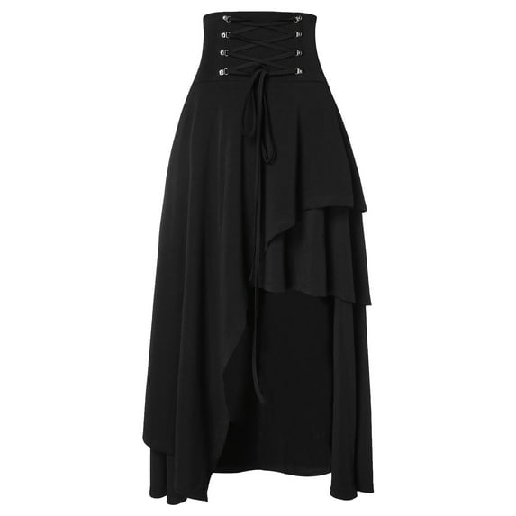 Mrat Wrap Skirt Fashion Women Loose Casual High Waist Solid Long Ankle Pleated Skirt Wrap Skirt S-104 Black S