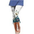 thumbnail image 1 of Mrat Yoga Capris with Pockets Printed Straight High Waisted Yoga Capris Workout Hiking Capris for Women Sports Running Cropped Pants Women's Yoga Straight Pants Blue_AA S, 1 of 5