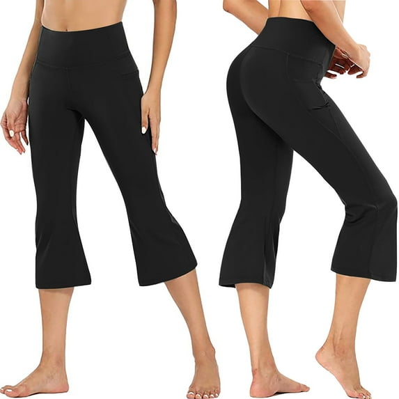 Mrat Yoga Capris for Women High Waist Leggings Cropped Athletic Workout Capris Straight Leg 21" Pants with Pockets S-26 Black