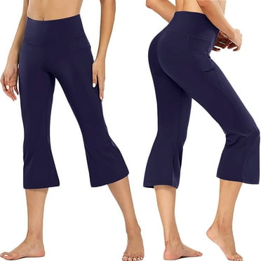 Mrat Yoga Capris for Women High Waist Leggings Cropped Athletic Workout Capris Straight Leg 21" Pants with Pockets S-26 Navy