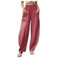 thumbnail image 1 of Mrat Yoga Pants Women Casual Loose Baggy Pocket Trousers High Waist Yoga Pants with Pockets Motorcycle Pants Playsuit Overalls Cotton Linen Pants Red_A XXXL, 1 of 7