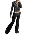 thumbnail image 1 of Mrat Zip Hoodie Sets Women's 2 Piece Outfits Velvet Cropped Tops Jacket Drawstring Pants Sweatsuits Casual Jogging Set with Pockets S-44 Black XL, 1 of 8