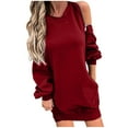thumbnail image 1 of Mrat Zip up Hoodie Womens Oversized Women Long Hooded Pullover Casual Workout Soft Fall Zipper Shoulder Outfits Winter Oversized Sweatshirts S-78 Red-A S, 1 of 8