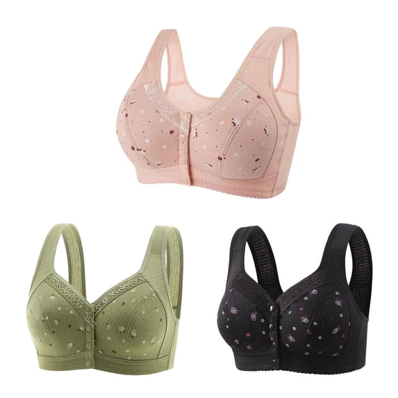 Mrat Zip up Sports Bras for Women 3pc Front Snaps Full Cover Bras for Women Comfortable Button Close Sports Bras Breathable Everyday Bras Underwear S-196 Pink-A XL