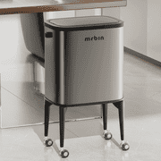 Mrbin 36L Stainless Steel Kitchen Trash Can, Press Top Lid with Wheels, Pet Proof Slim Tall Garbage Pail, Eclipse Grey
