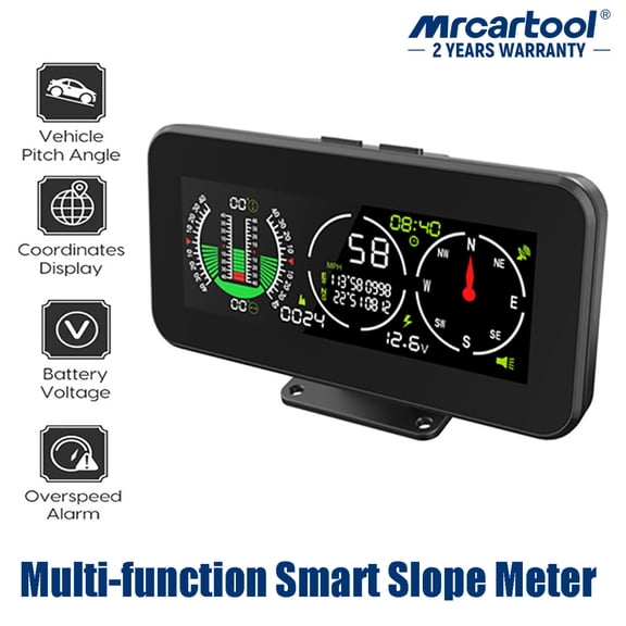 Mrcartool M60 Car GPS Speedometer HUD Pitch Angle Slope Meter Inclinometer W/ over Speed Reminder
