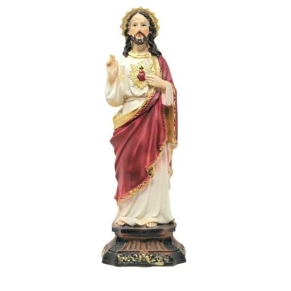 MrcjSales – Sacred Heart of Jesus Statue -Sagrado corazon de jesus estatua 8" inches | Divine Red Colors | Durable Resin | Ideal for Churches, Homes, Gifts