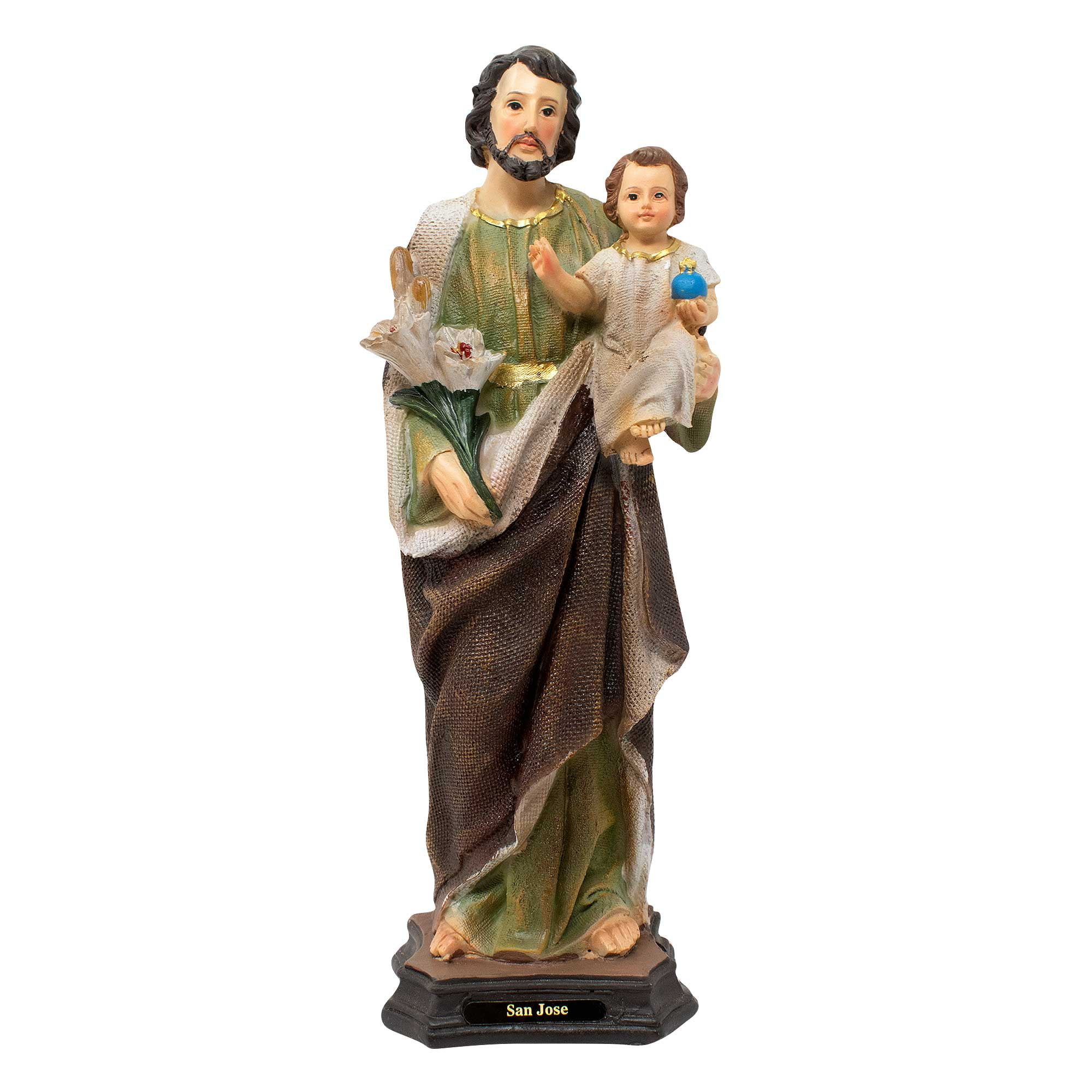 MrcjSales – St. Joseph Canvas Resin Statue | 8 inches | Sacred Home Decor | San Jose Inscription