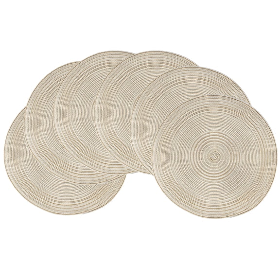 Mrehloy 15” Round Placemats Set of 6, Woven Cotton ,Heat Resistant Washable ,Easy to Clean Farmhouse Table Mats for Kitchen Dining , Beige