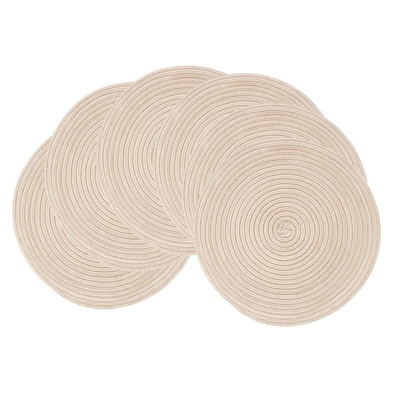 Mrehloy Farmhouse Round Woven Cotton Placemats Set of 6, Beige, 15", Heat Resistant, Easy to Clean