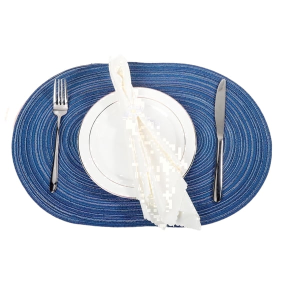 Mrehloy 14 x20 inch Oval Braided Placemats Set of 6, Table Mats for Dining Tables Washable Heat Resistant Boho Place Mats for Daily ,Blue
