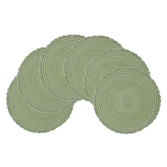 Mrehloy Round 15 " Placemats Set of 6, cotton woven Placemats for Dining Table, Heat-Resistant & Washable, Green