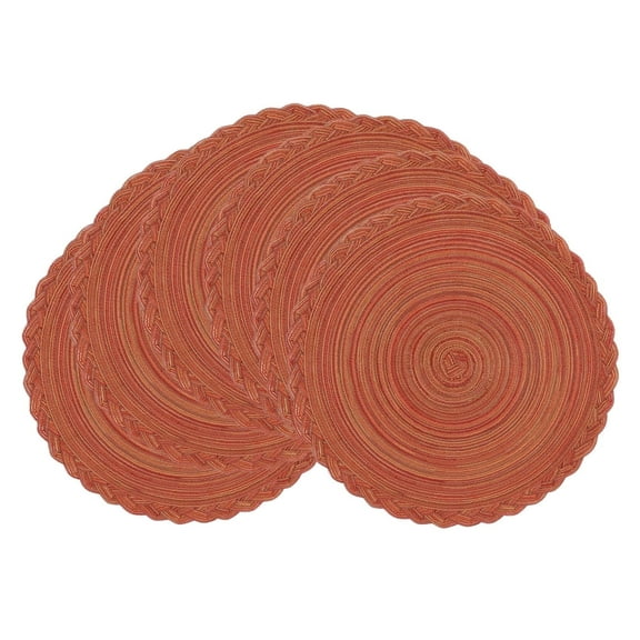 Mrehloy Natural Braided Placemats Set of 6, 15 " Round Cotten Woven Placemats for Dining Table, Heat-Resistant & Washable orange