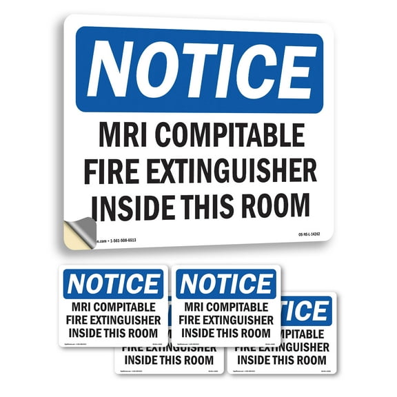 Mri Compatible Fire Extinguisher Inside Mri Room OSHA Notice Vinyl Decal Label 5 Inch x 3.5 Inch - 5 Pack