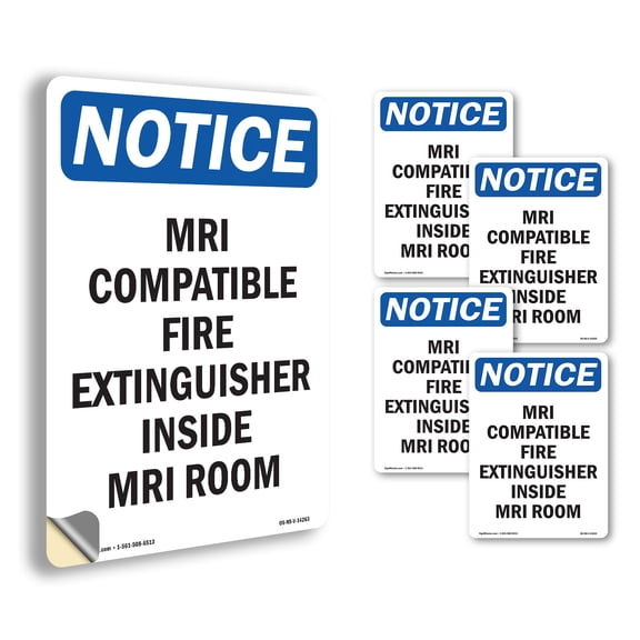 Mri Compatible Fire Extinguisher OSHA Notice Vinyl Decal Label 5 Inch x 3.5 Inch - 5 Pack