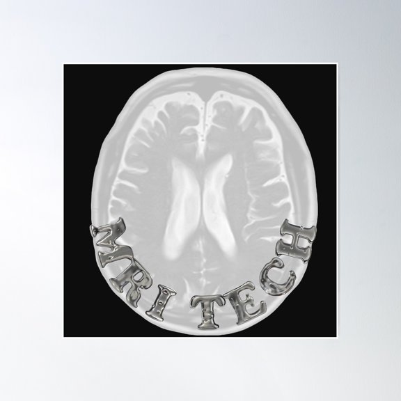 Mri Tech Metal Font With Brain Black Bg Poster Wall Art, Modern Wall Decor, 16x16 UNFRAMED