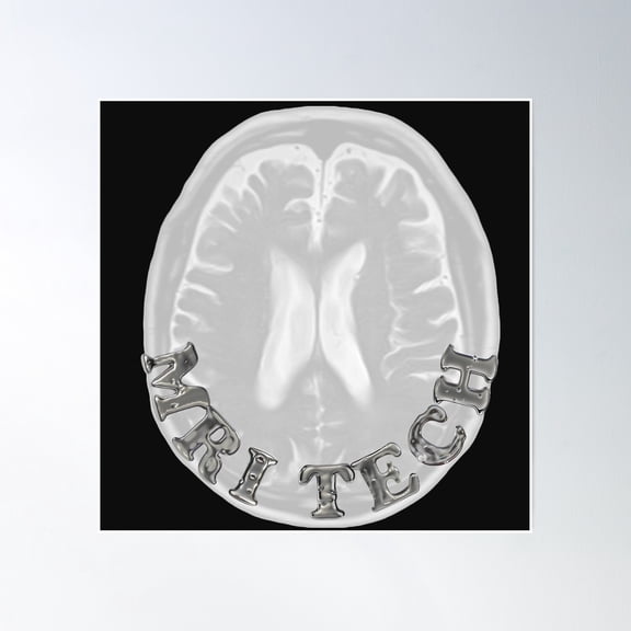Mri Tech Metal Font With Brain Black Bg Poster Wall Art, Modern Wall Decor, 24x24 UNFRAMED