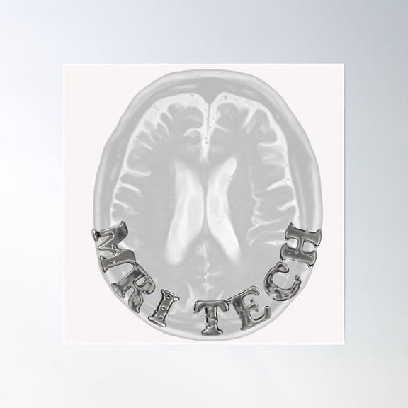 Mri Tech Metal Font With Brain White Bg Poster Wall Art, Modern Wall Decor, 16x16 UNFRAMED