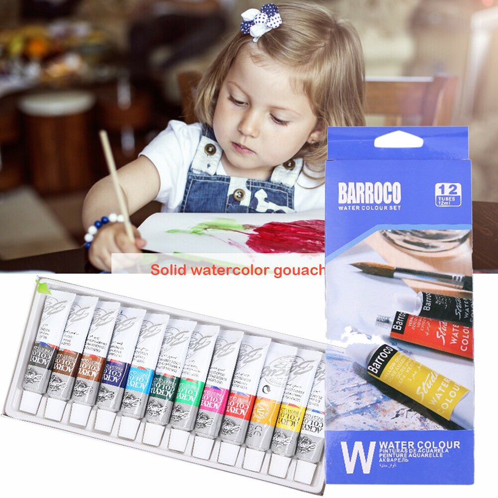 Mrigtriles 12 Colors Acrylic Paint Drawing Pigment Oil Painting Tube With Brush Set 12ml RB